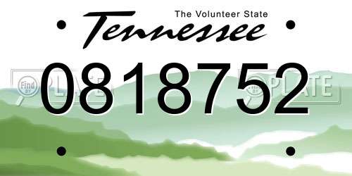 0818752 Tennessee License Plate