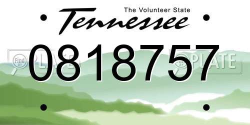 0818757 Tennessee License Plate