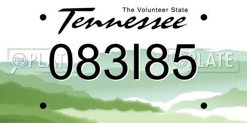 083I85 Tennessee License Plate