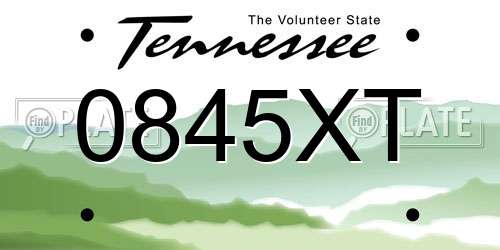0845XT Tennessee License Plate
