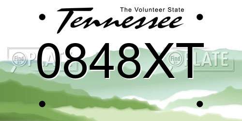 0848XT Tennessee License Plate