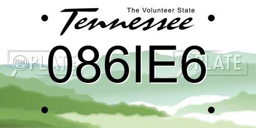 086IE6 Tennessee License Plate
