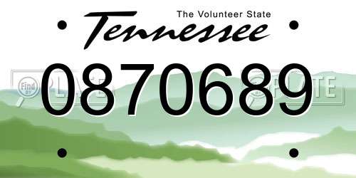 0870689 Tennessee License Plate