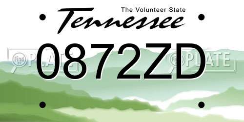 0872ZD Tennessee License Plate