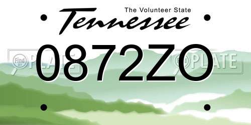 0872ZO Tennessee License Plate