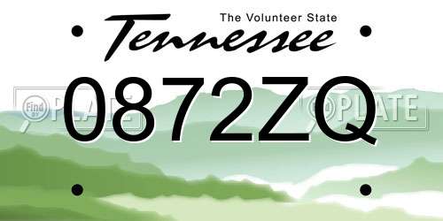 0872ZQ Tennessee License Plate