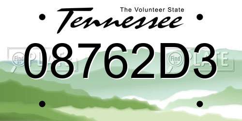 08762D3 Tennessee License Plate