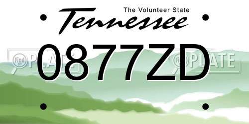 0877ZD Tennessee License Plate