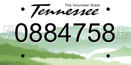 0884758 Tennessee License Plate