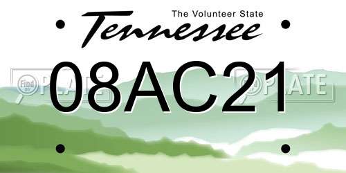 08AC21 Tennessee License Plate