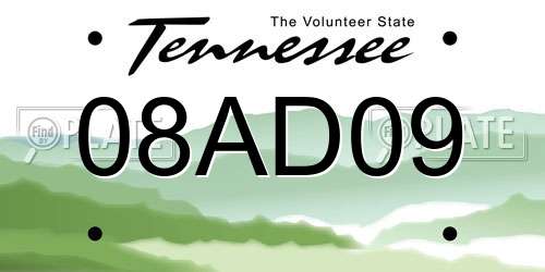 08AD09 Tennessee License Plate