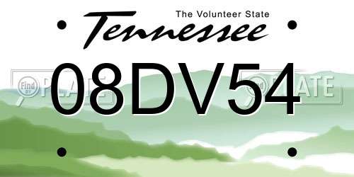08DV54 Tennessee License Plate