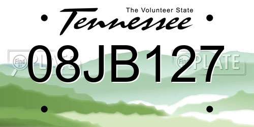 08JB127 Tennessee License Plate