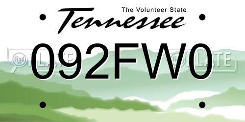 092FW0 Tennessee License Plate