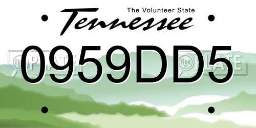 0959DD5 Tennessee License Plate