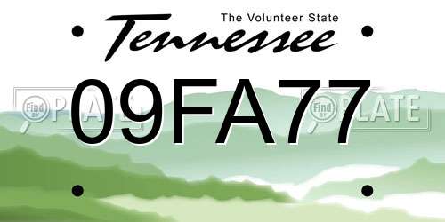 09FA77 Tennessee License Plate