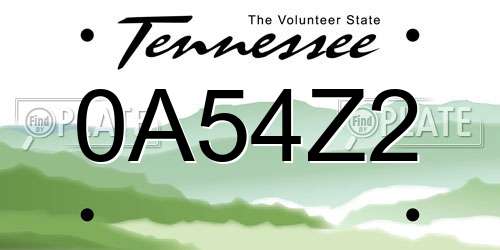 0A54Z2 Tennessee License Plate