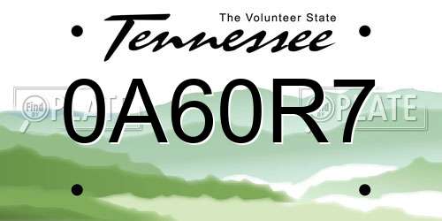 0A60R7 Tennessee License Plate