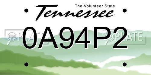 0A94P2 Tennessee License Plate