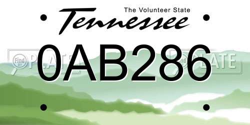 0AB286 Tennessee License Plate