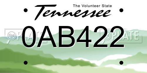 0AB422 Tennessee License Plate