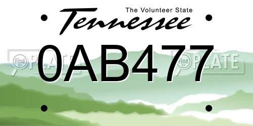 0AB477 Tennessee License Plate