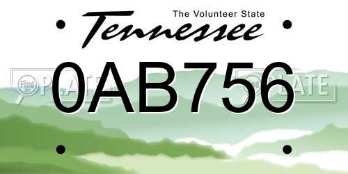 0AB756 Tennessee License Plate
