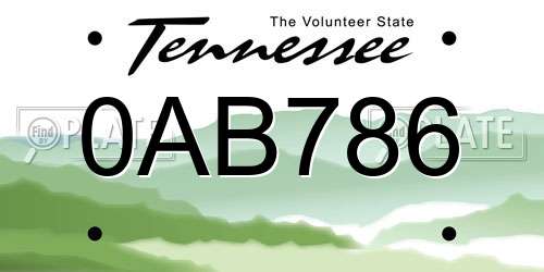 0AB786 Tennessee License Plate