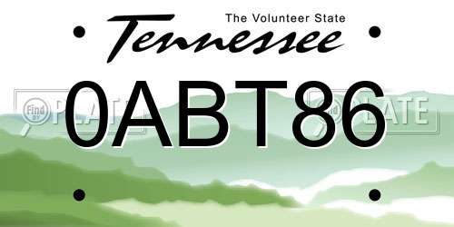 0ABT86 Tennessee License Plate