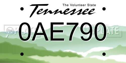 0AE790 Tennessee License Plate