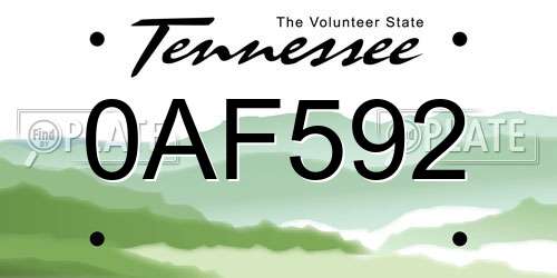 0AF592 Tennessee License Plate