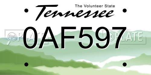 0AF597 Tennessee License Plate