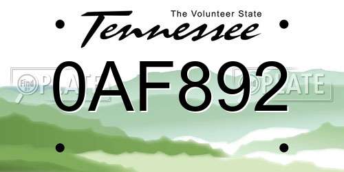 0AF892 Tennessee License Plate