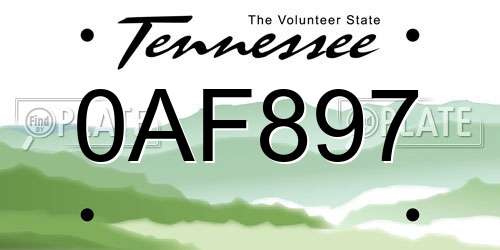 0AF897 Tennessee License Plate