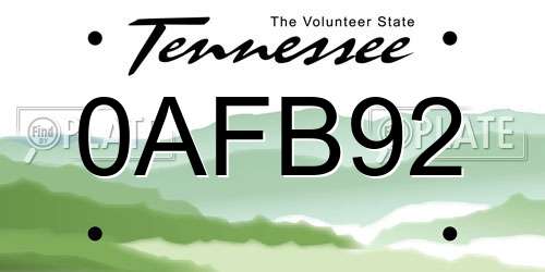 0AFB92 Tennessee License Plate