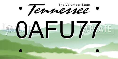0AFU77 Tennessee License Plate