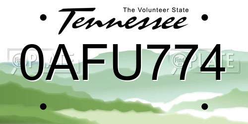 0AFU774 Tennessee License Plate