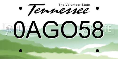 0AGO58 Tennessee License Plate