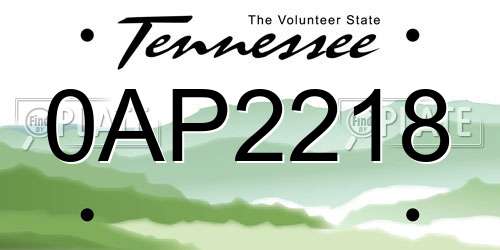 0AP2218 Tennessee License Plate