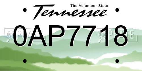 0AP7718 Tennessee License Plate