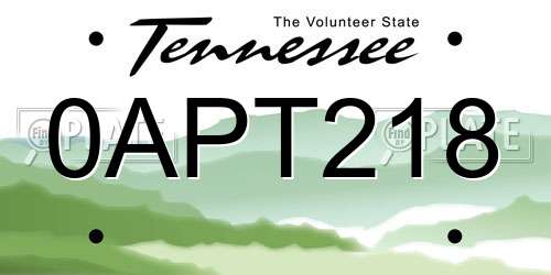 0APT218 Tennessee License Plate