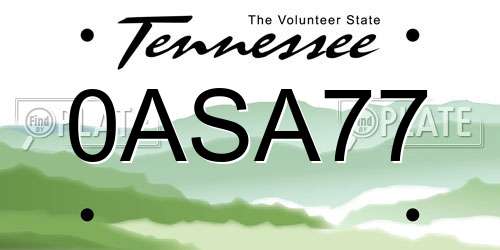 0ASA77 Tennessee License Plate