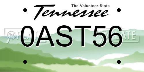 0AST56 Tennessee License Plate