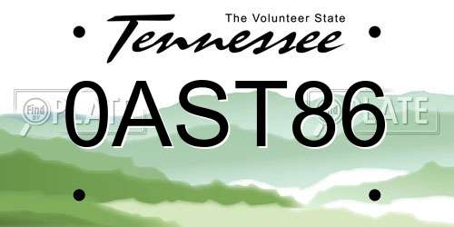 0AST86 Tennessee License Plate