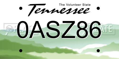 0ASZ86 Tennessee License Plate