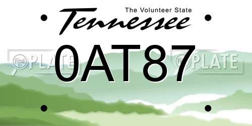 0AT87 Tennessee License Plate