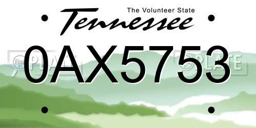 0AX5753 Tennessee License Plate