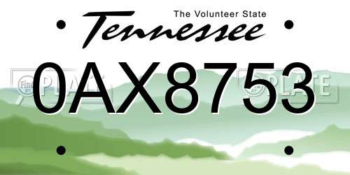 0AX8753 Tennessee License Plate