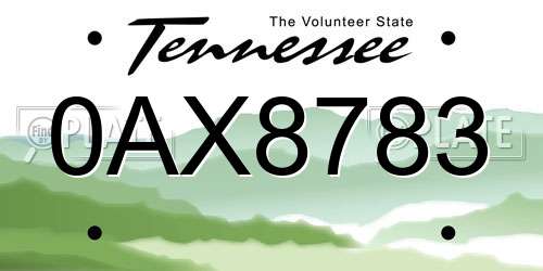 0AX8783 Tennessee License Plate
