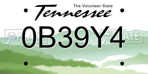 0B39Y4 Tennessee License Plate